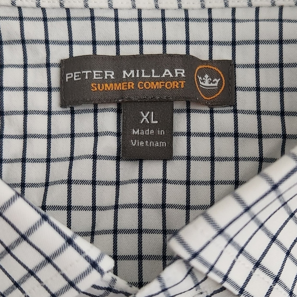 PETER MILLAR Summer Comfort Windowpane Check Pattern Long Sleeve Shirt XL